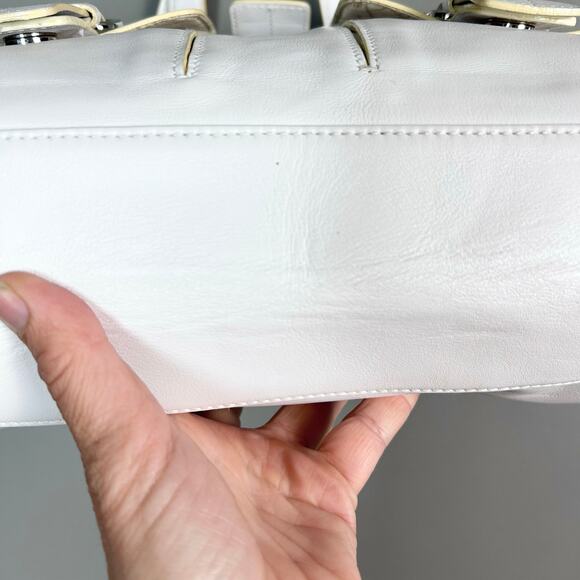 Furla top handle bag white leather buckle pockets coastal minimalist elevated - Picture 9 of 15